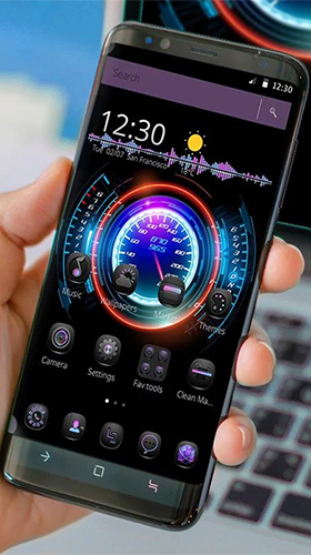 Gratis With clock live wallpaper för Android på surfplattan arbetsbordet: Neon racing car hologram.