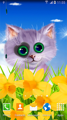 Gratis Interactive live wallpaper för Android på surfplattan arbetsbordet: Spring cat.