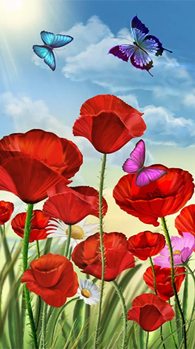 Gratis Blommor live wallpaper för Android på surfplattan arbetsbordet: Summer: flowers and butterflies.