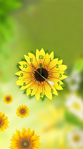 Gratis Blommor live wallpaper för Android på surfplattan arbetsbordet: Sunflower clock.