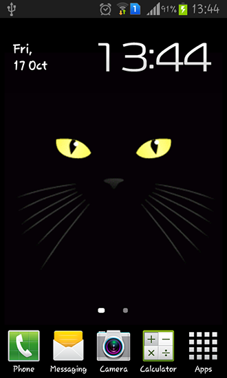 Black cat - ladda ner levande bakgrundsbilder till Android 8.0 mobiler.