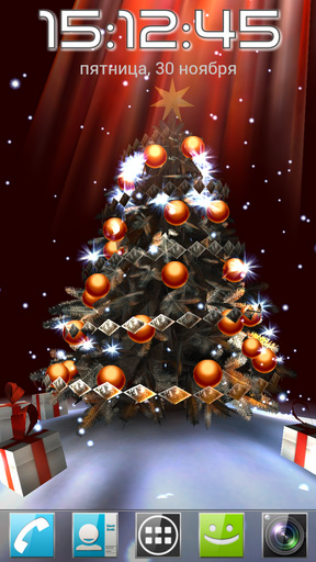 Gratis With clock live wallpaper för Android på surfplattan arbetsbordet: Christmas tree 3D.