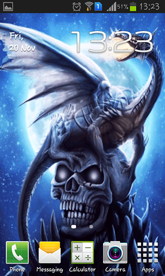 Gratis levande bakgrundsbilder Dragon on skull på Android-mobiler och surfplattor.