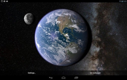 Gratis Rymd live wallpaper för Android på surfplattan arbetsbordet: Earth and moon in gyro 3D.