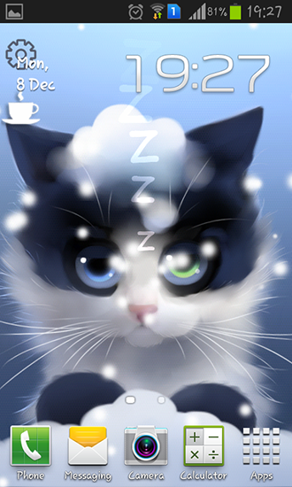Gratis Interactive live wallpaper för Android på surfplattan arbetsbordet: Frosty the kitten.