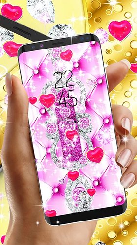 Ladda ner Golden luxury diamond hearts - gratis live wallpaper för Android på skrivbordet.