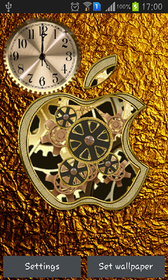 Golden apple clock - ladda ner levande bakgrundsbilder till Android 4.2.1 mobiler.