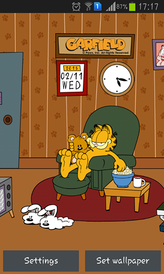 Gratis Tecknad film live wallpaper för Android på surfplattan arbetsbordet: Home sweet: Garfield.