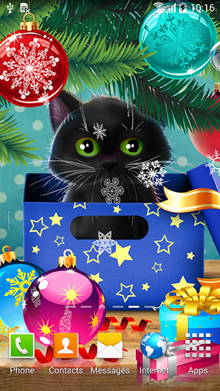 Kitten on Christmas - ladda ner levande bakgrundsbilder till Android 4.2.1 mobiler.