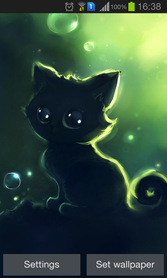 Lonely black kitty - ladda ner levande bakgrundsbilder till Android 9.3.1 mobiler.
