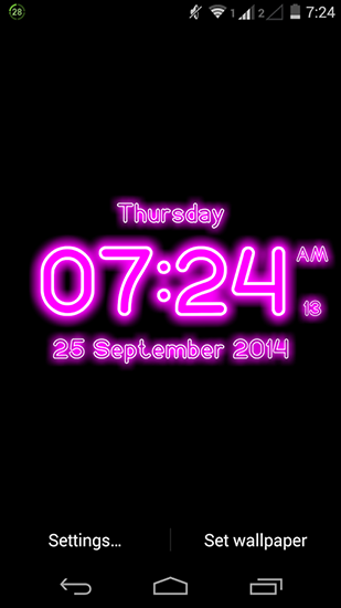 Gratis Bakgrund live wallpaper för Android på surfplattan arbetsbordet: Neon digital clock.