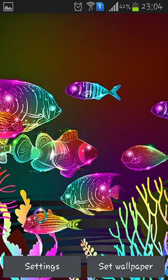 Neon fish - ladda ner levande bakgrundsbilder till Android 9.0 mobiler.