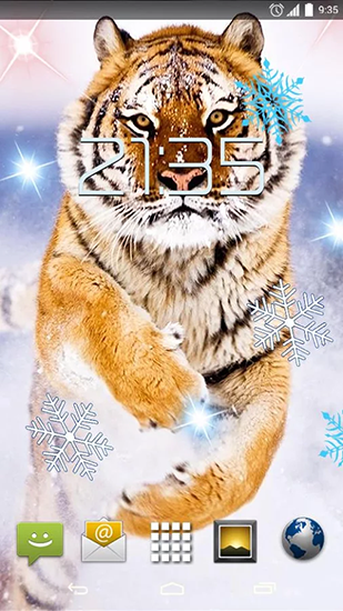 Gratis Interactive live wallpaper för Android på surfplattan arbetsbordet: Snow tiger.