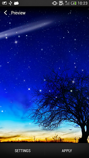Starry night - ladda ner levande bakgrundsbilder till Android 2.1 mobiler.