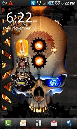 Gratis Fantasi live wallpaper för Android på surfplattan arbetsbordet: Steampunk skull.