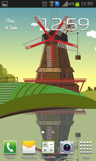 Windmill and pond - ladda ner levande bakgrundsbilder till Android 5.1 mobiler.